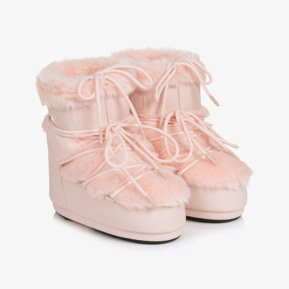Moon Boot-Girls Pink Icon Low Faux Fur Snow Boots | Childrensalon