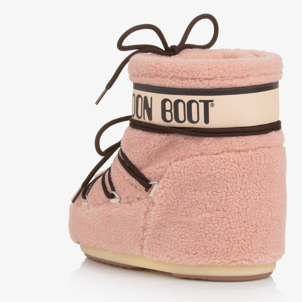 Moon Boot-Girls Pink Sherpa Fleece Snow Boots | Childrensalon