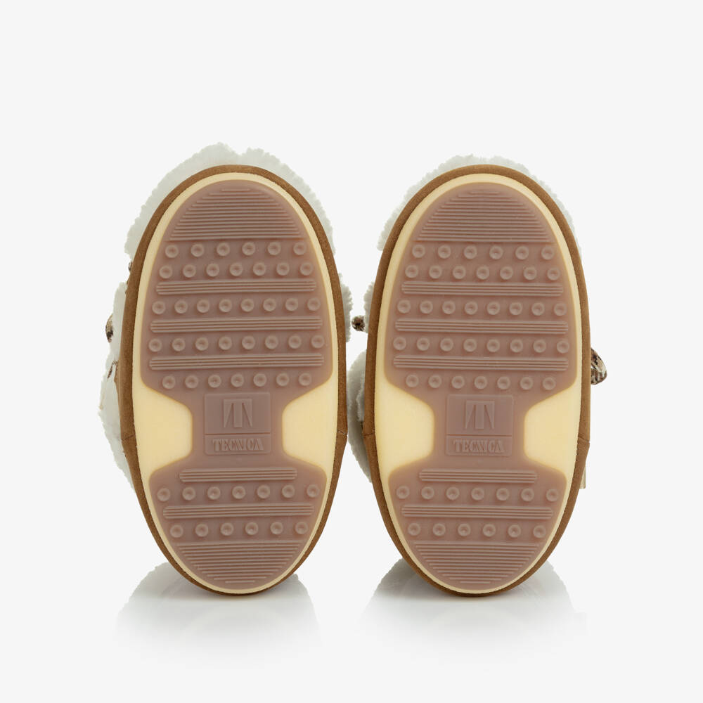 Moon Boot-Girls Tan Brown Suede Leather & Sherpa Snow Boots | Childrensalon