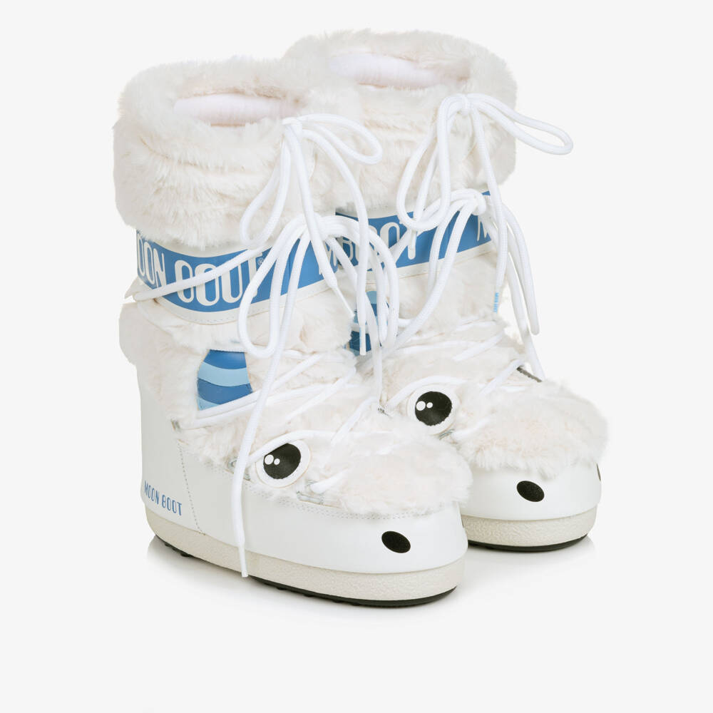 Moon Boot-Girls White Icon Little Yeti Faux Fur Snow Boots | Childrensalon