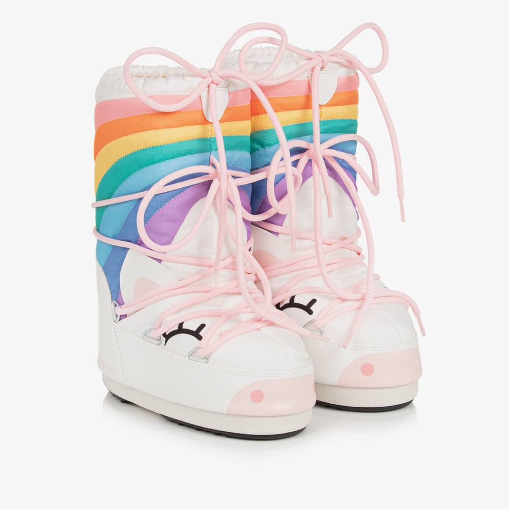 Moon Boot-Girls White Unicorn Rainbow Snow Boots | Childrensalon
