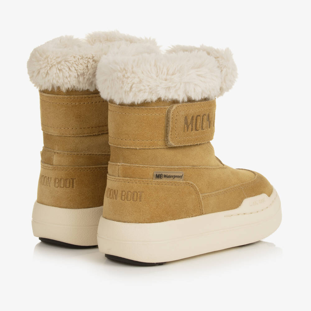 Moon Boot-Waterproof Brown Suede Leather Velcro Boots | Childrensalon