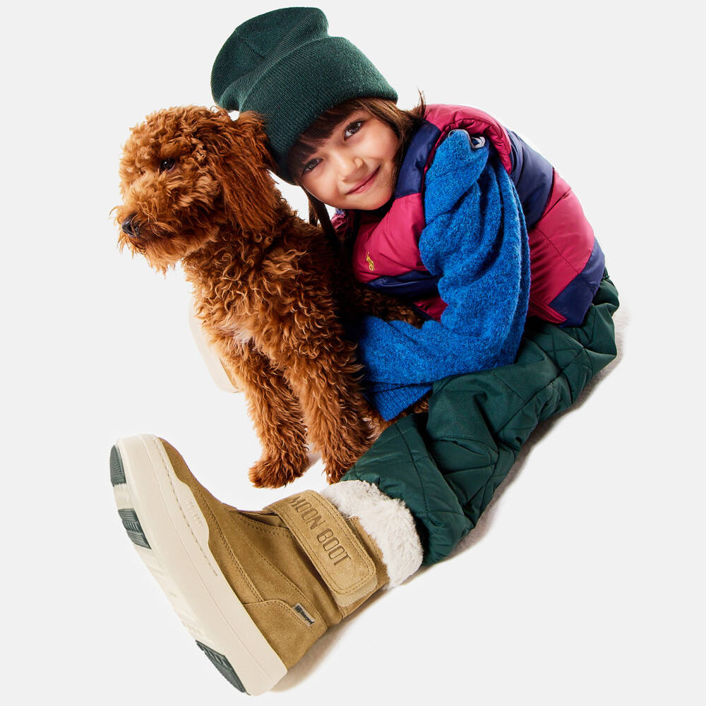 Moon Boot-Waterproof Brown Suede Leather Velcro Boots | Childrensalon