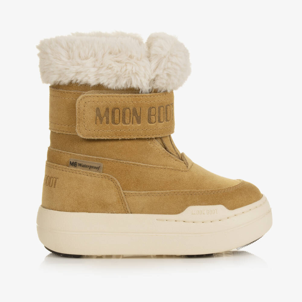 Moon Boot-Waterproof Brown Suede Leather Velcro Boots | Childrensalon