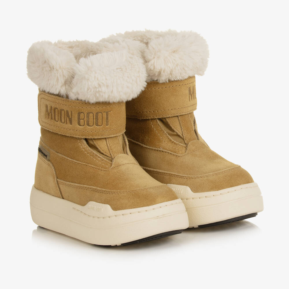 Moon Boot-Waterproof Brown Suede Leather Velcro Boots | Childrensalon