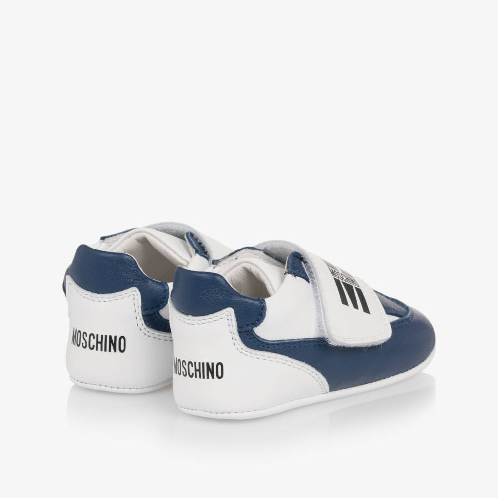 Moschino-Baby Boys Blue & White Leather Pre-Walkers | Childrensalon