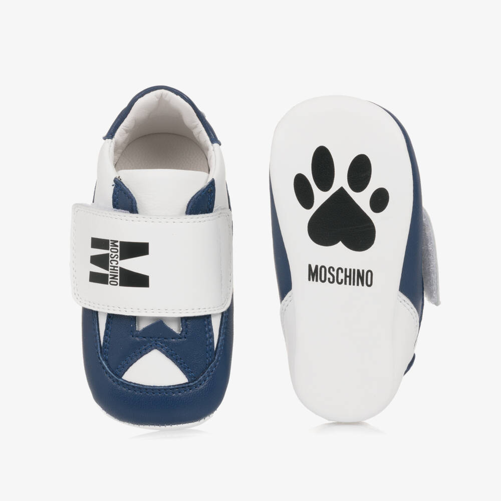 Moschino-Baby Boys Blue & White Leather Pre-Walkers | Childrensalon