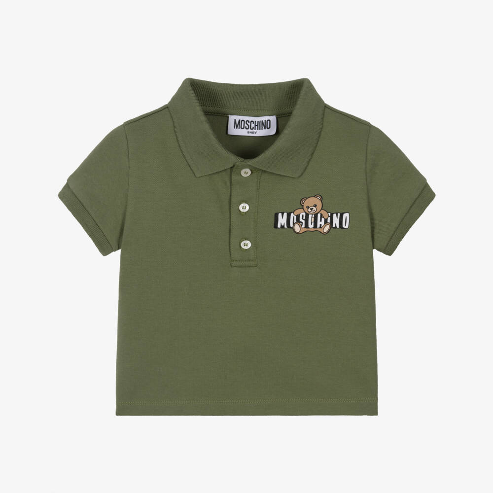 Moschino-Baby Boys Green Cotton Piqué Teddy Bear Polo T-Shirt | Childrensalon