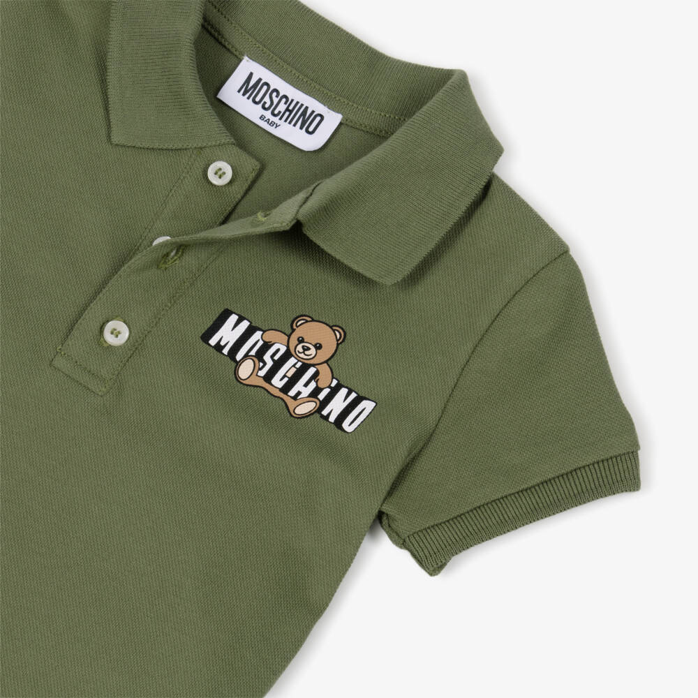 Moschino-Baby Boys Green Cotton Piqué Teddy Bear Polo T-Shirt | Childrensalon