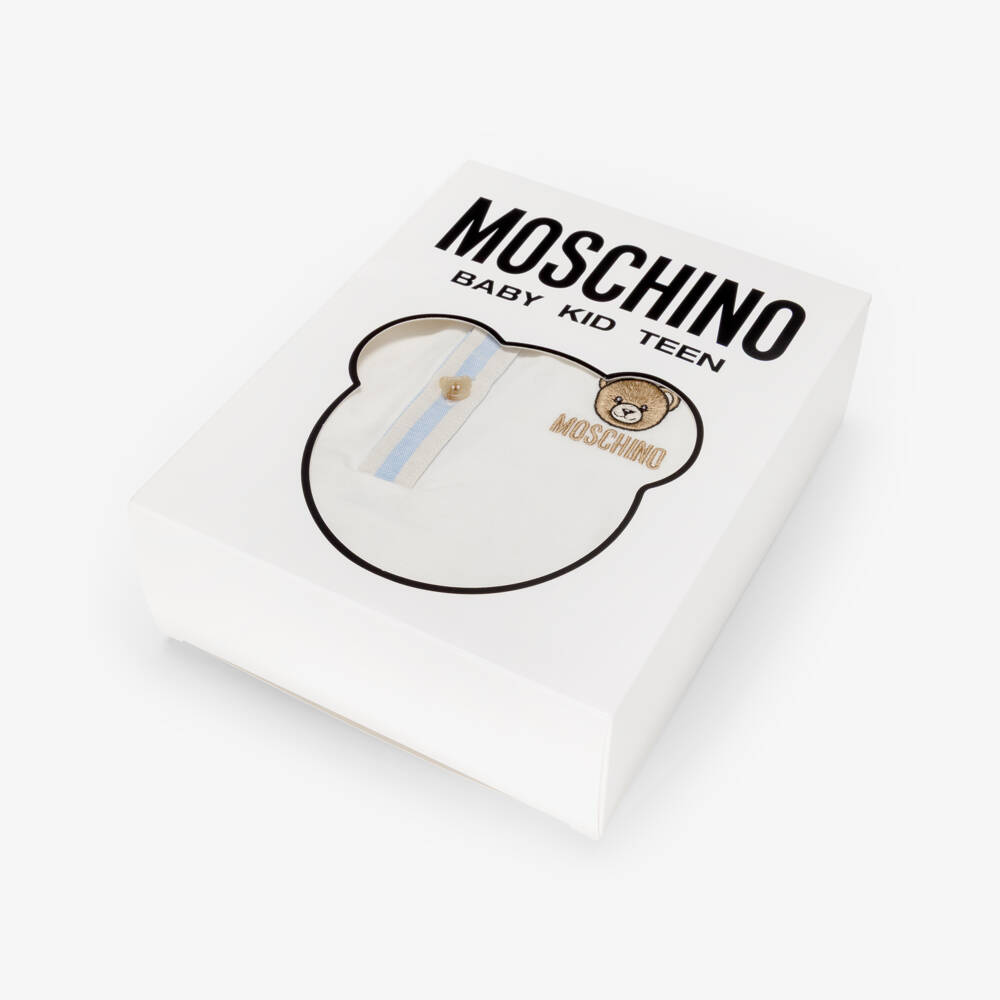 Moschino-بودي سوت قطن مقلم لون عاجي وأزرق للأولاد الرضع | Childrensalon