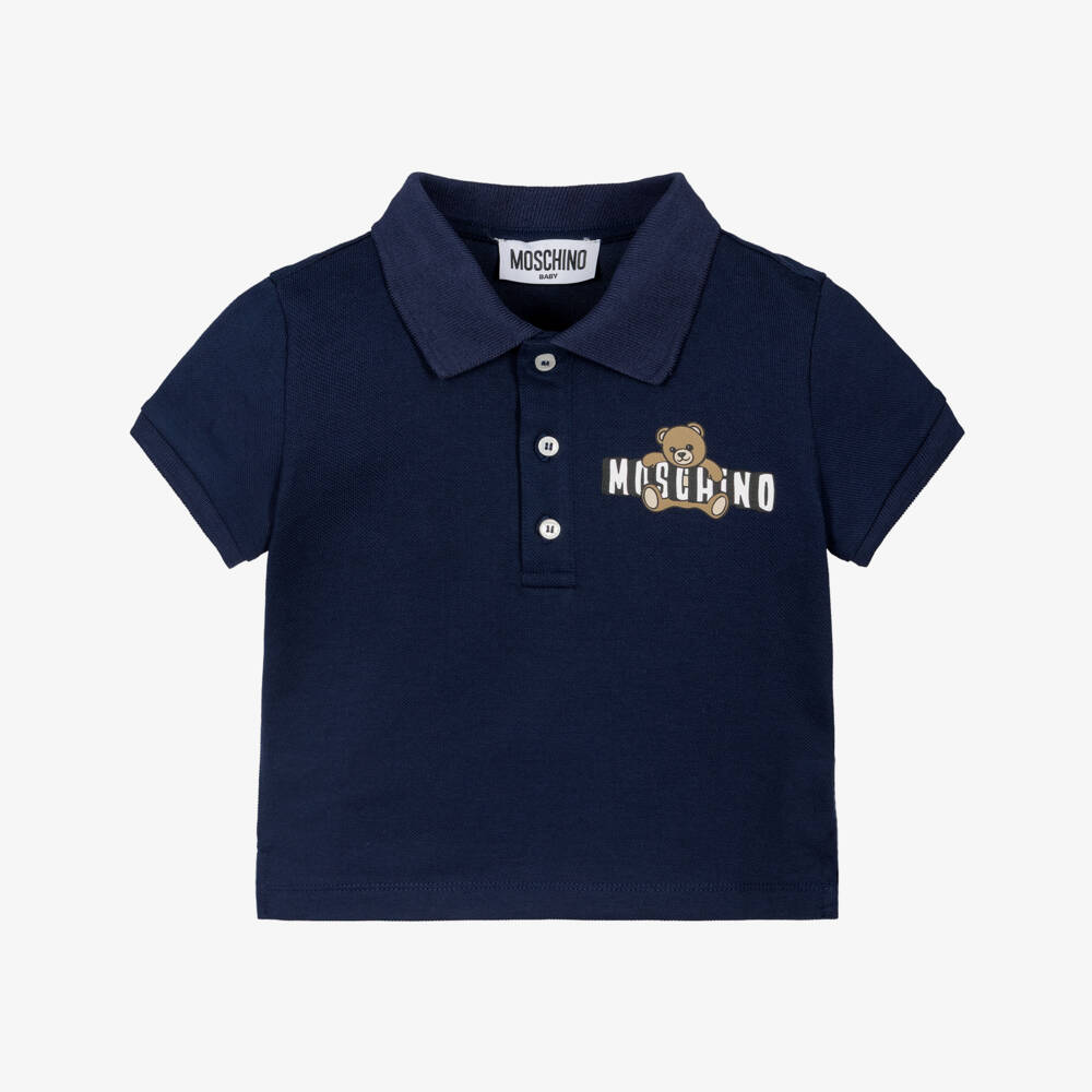 Moschino-Baby Boys Navy Blue Cotton Piqué Teddy Bear Polo Shirt | Childrensalon
