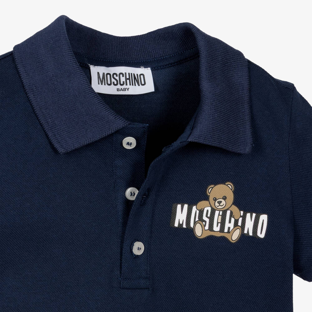 Moschino-Baby Boys Navy Blue Cotton Piqué Teddy Bear Polo Shirt | Childrensalon