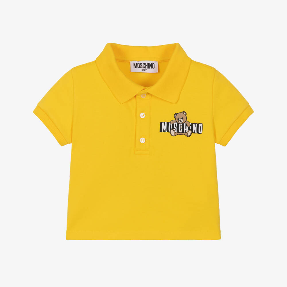 Moschino-Baby Boys Yellow Cotton Piqué Teddy Bear Polo Shirt | Childrensalon