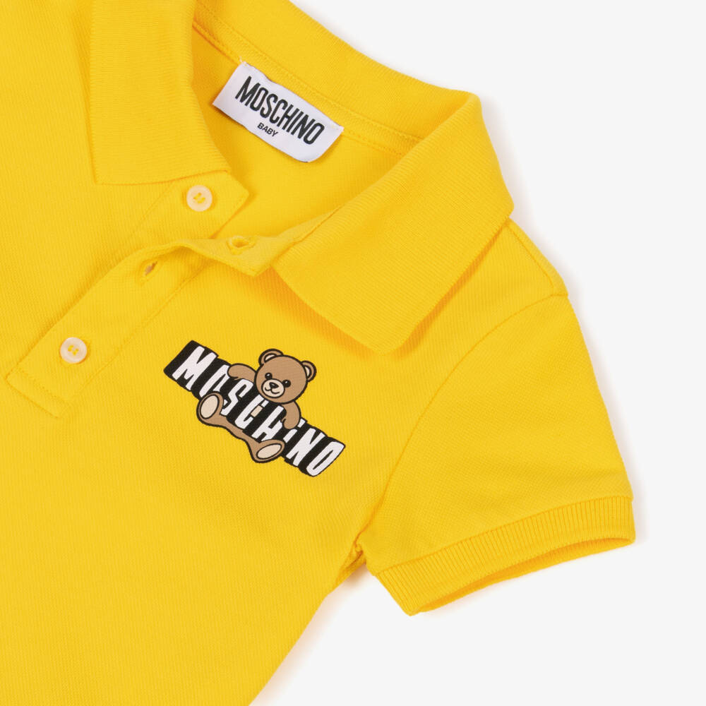 Moschino-Baby Boys Yellow Cotton Piqué Teddy Bear Polo Shirt | Childrensalon