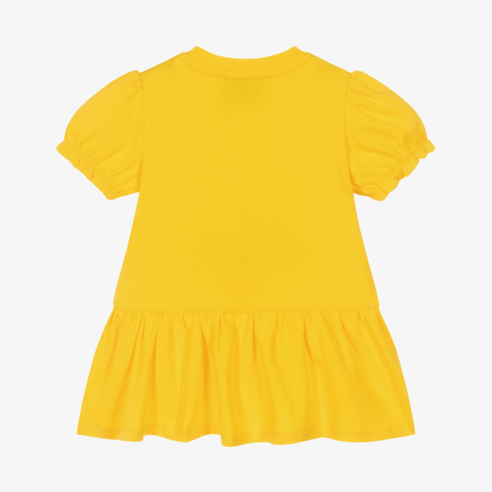 Moschino-Baby Girls Yellow Cotton Jersey Teddy Bear Logo Dress | Childrensalon