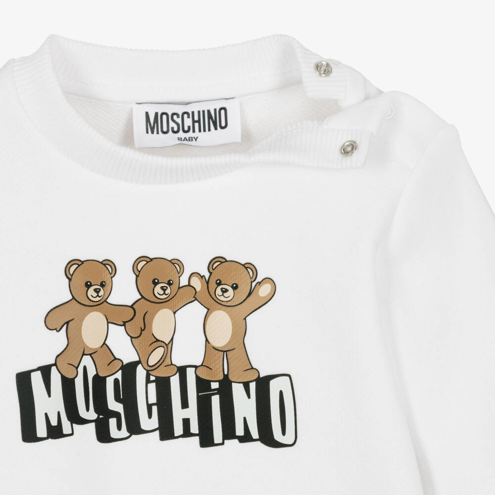 Moschino-Baby White Cotton 3 Bears Logo Sweatshirt | Childrensalon