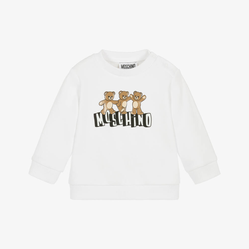 Moschino-Baby White Cotton 3 Bears Logo Sweatshirt | Childrensalon