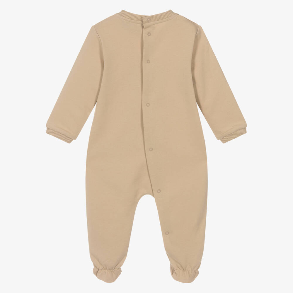 Moschino-Beige Cotton Babygrow with Teddy Bear Logo | Childrensalon