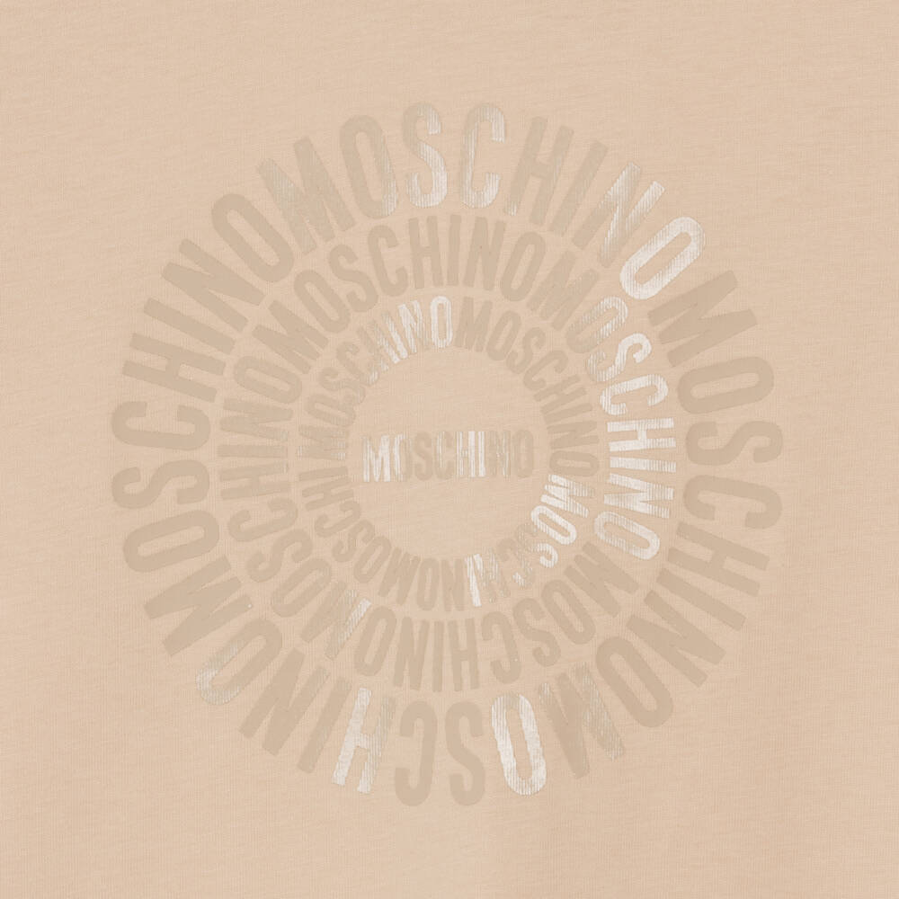 Moschino-Beige Cotton Circular Logo T-Shirt | Childrensalon