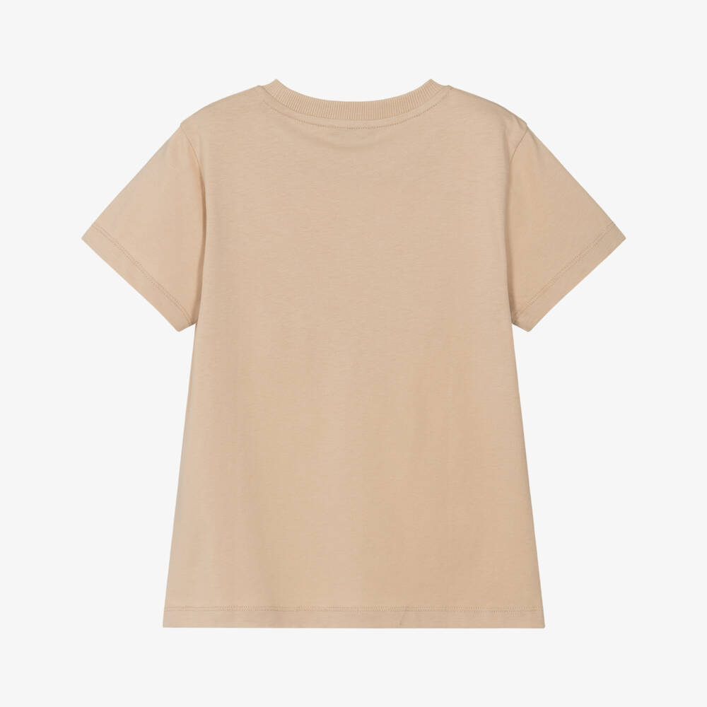 Moschino-Beige Cotton Circular Logo T-Shirt | Childrensalon
