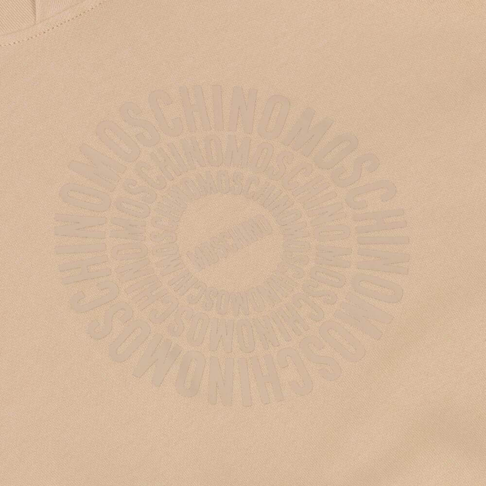Moschino-Beige Cotton Jersey Tracksuit with Tonal Logo Print | Childrensalon
