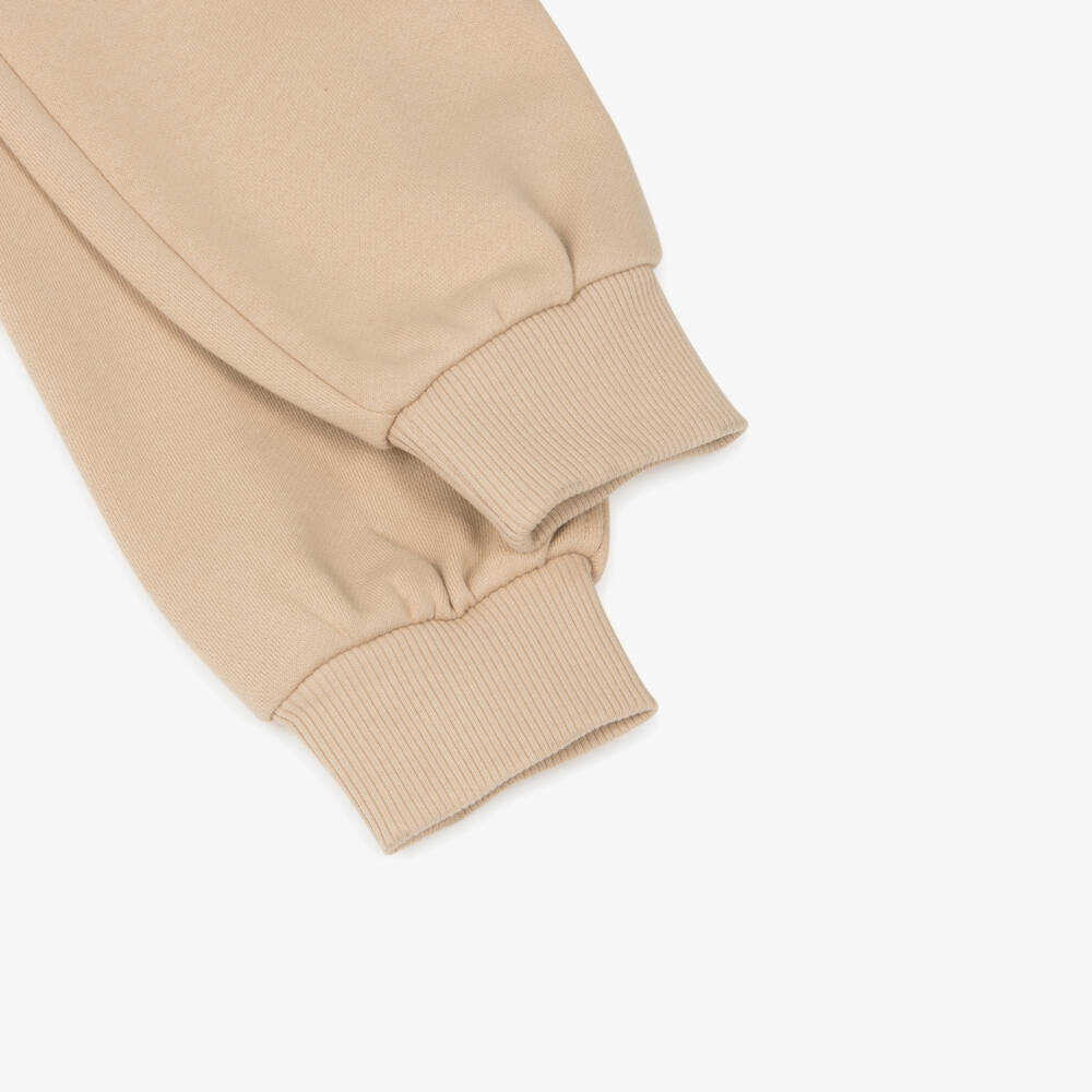 Moschino-Beige Cotton Jersey Tracksuit with Tonal Logo Print | Childrensalon