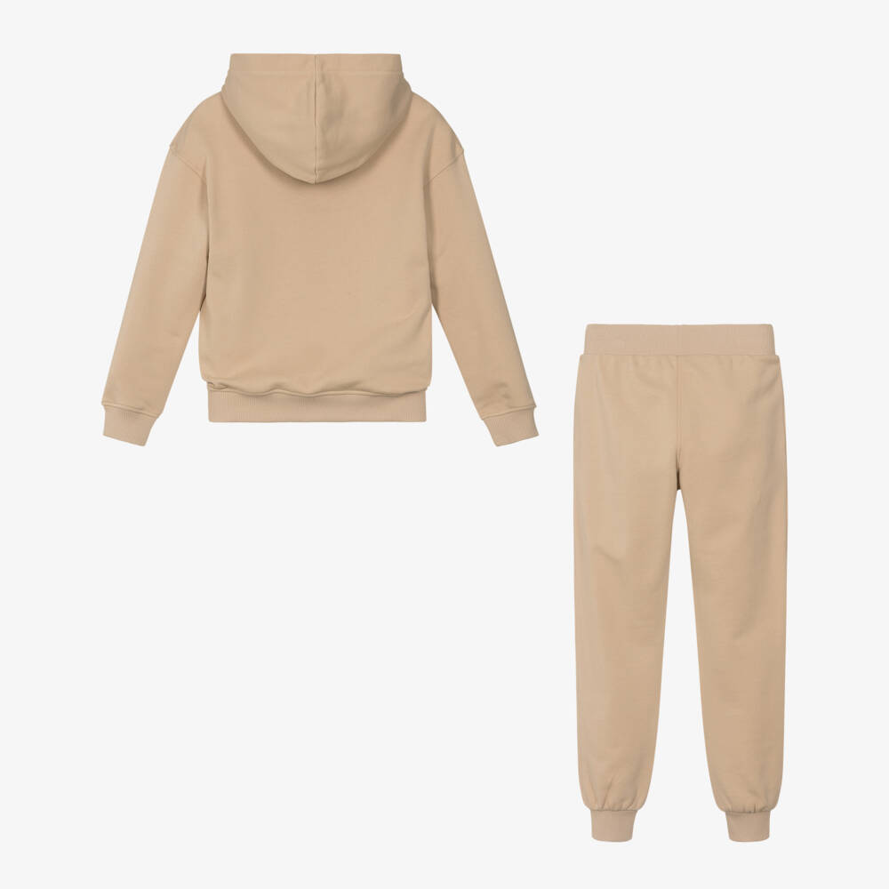 Moschino-Beige Cotton Jersey Tracksuit with Tonal Logo Print | Childrensalon