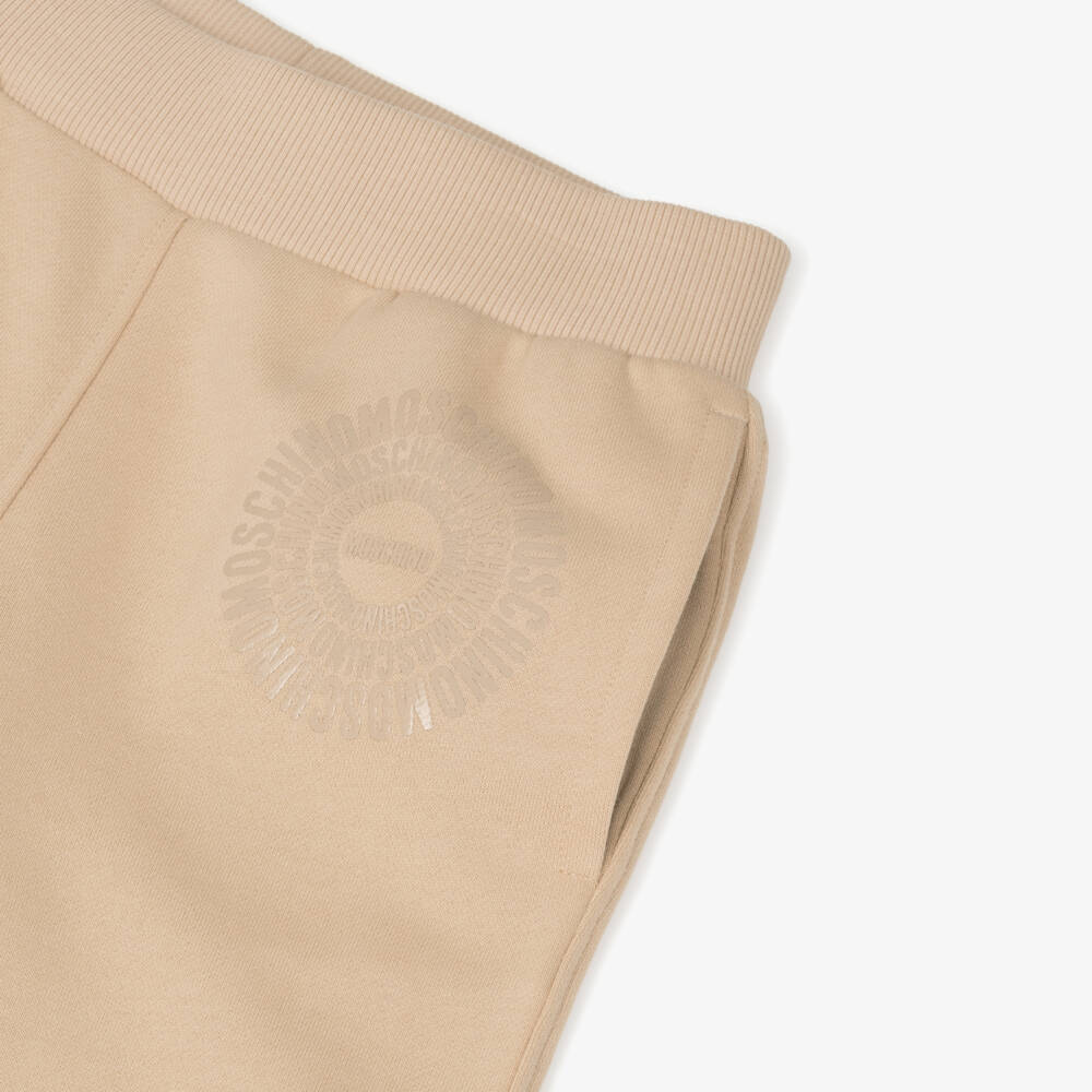 Moschino-Beige Cotton Jersey Tracksuit with Tonal Logo Print | Childrensalon
