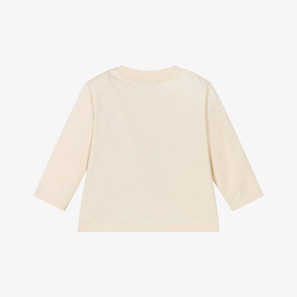 Moschino-Beige Cotton Long-Sleeve Top with Moschino Teddy Bear | Childrensalon