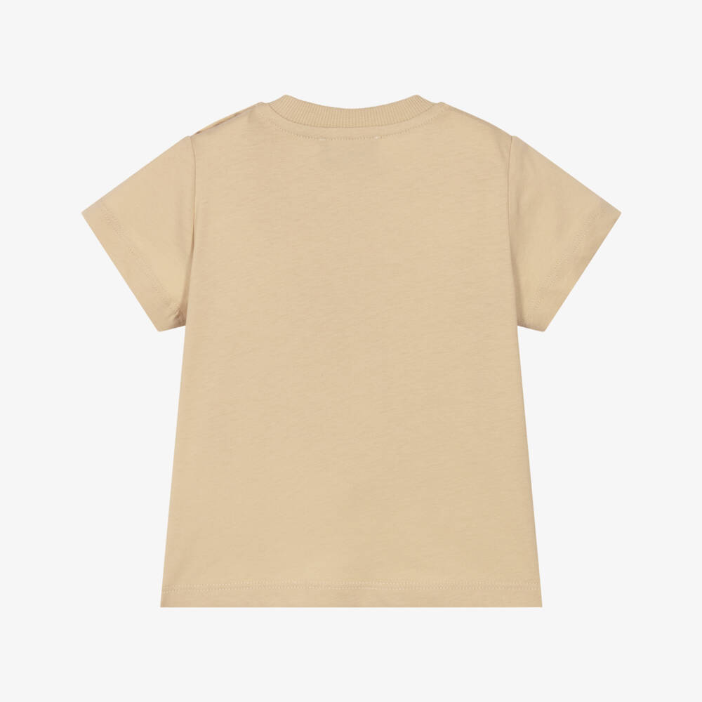 Moschino-Beige Cotton T-Shirt with Teddy Bear Logo | Childrensalon
