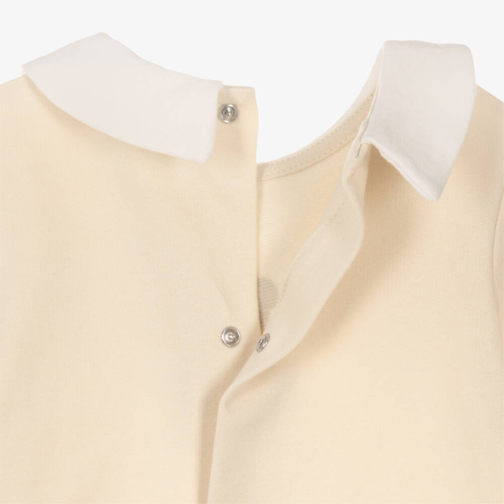 Moschino-Beige Cotton Teddy Bear Babysuit Set | Childrensalon