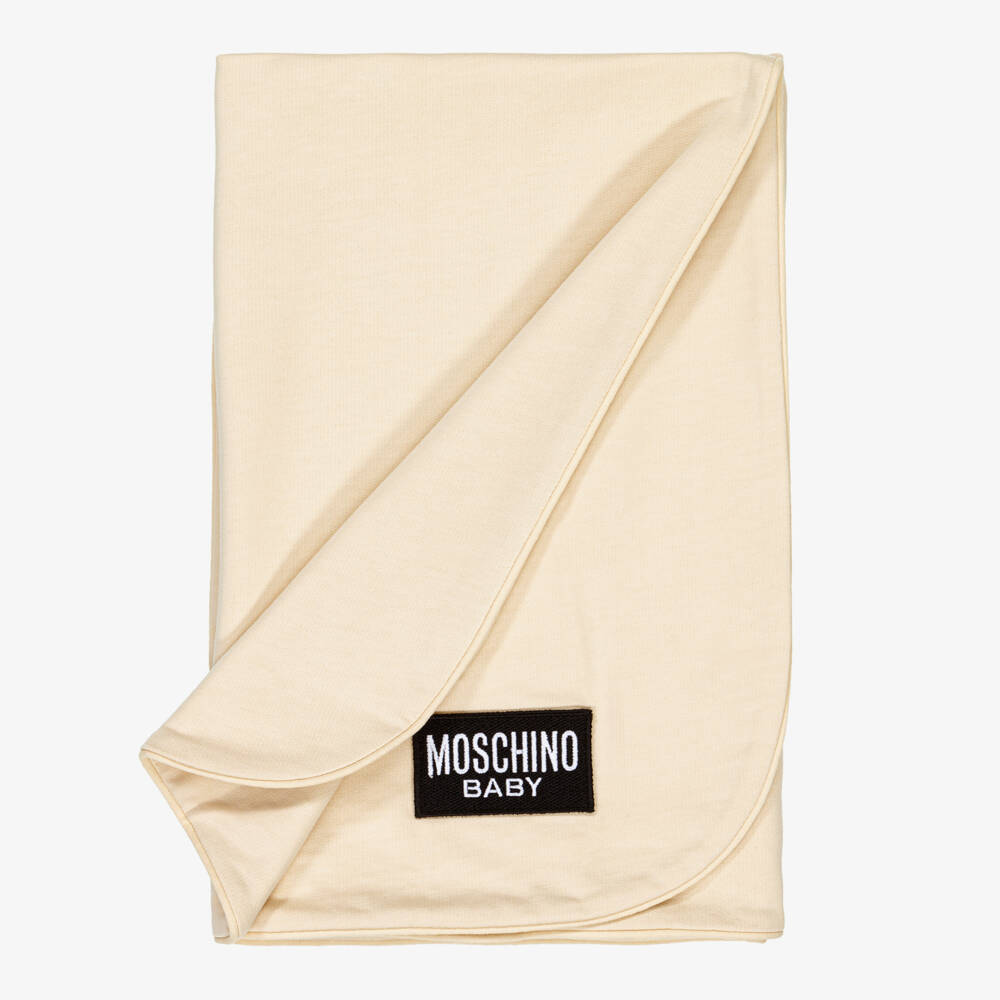 Moschino-Beige Cotton Teddy Bear Blanket (70cm) | Childrensalon