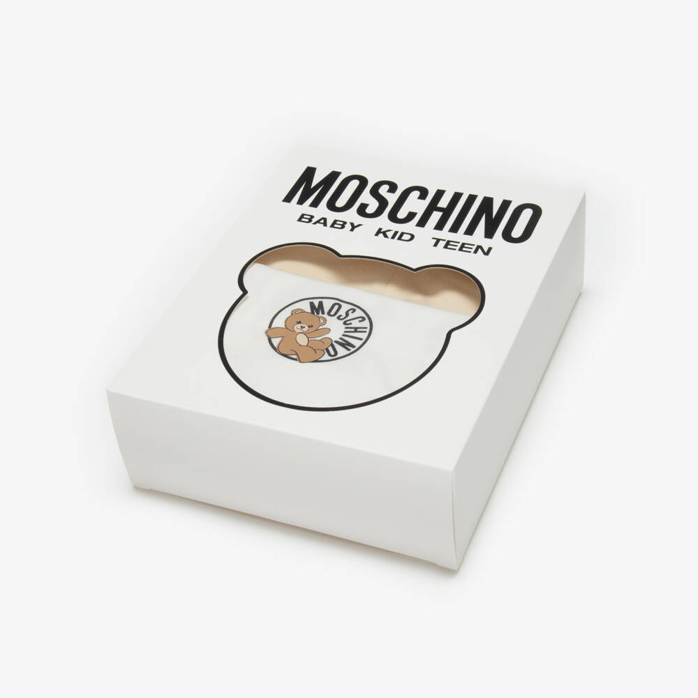 Moschino-Beige Cotton Teddy Bear Logo Babysuit Set | Childrensalon