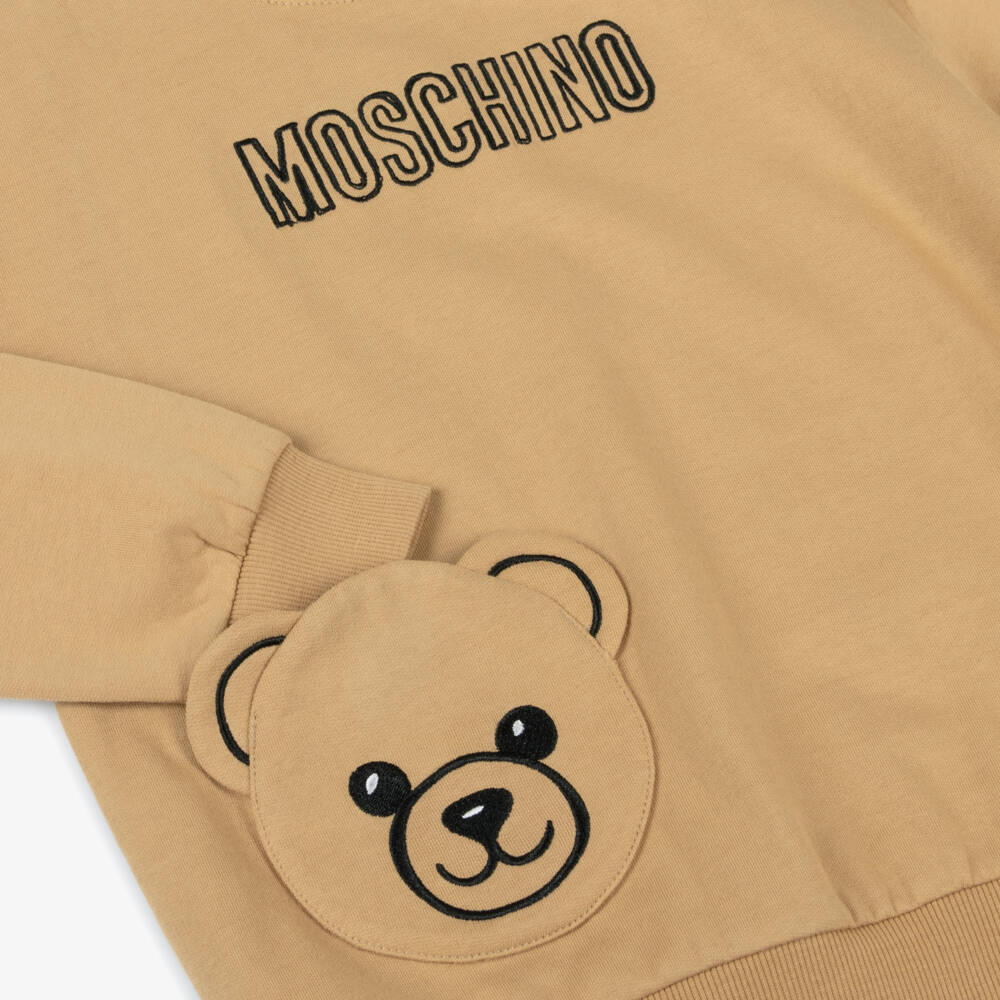 Moschino-سويتشيرت بجيب دب تيدي قطن لون بيج  | Childrensalon