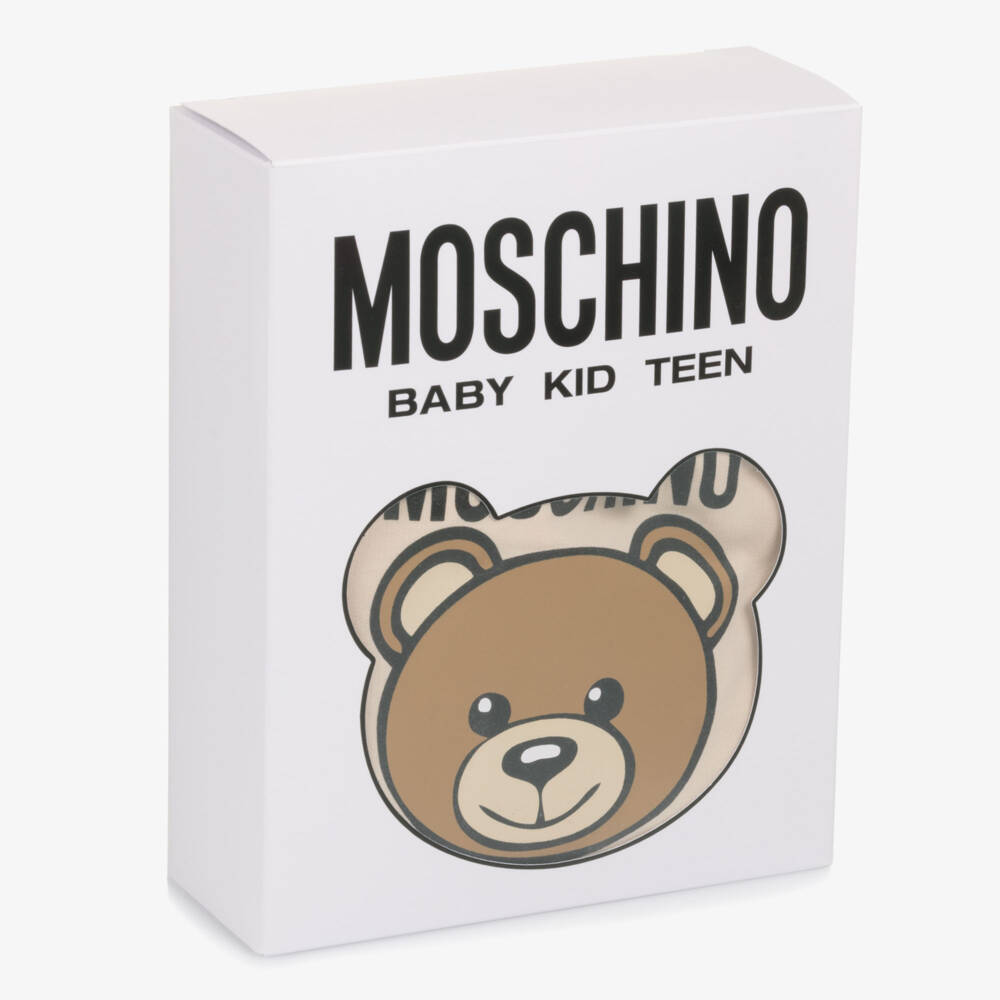 Moschino-Beige Teddy Bear Logo Babygrow | Childrensalon