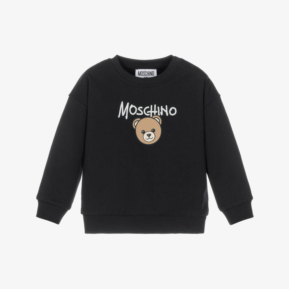 Moschino-Black Brushback Cotton Sweatshirt with Bear Graphic | Childrensalon
