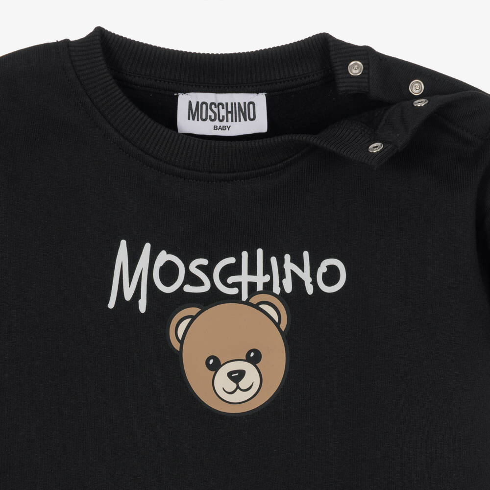 Moschino-Black Brushback Cotton Sweatshirt with Bear Graphic | Childrensalon