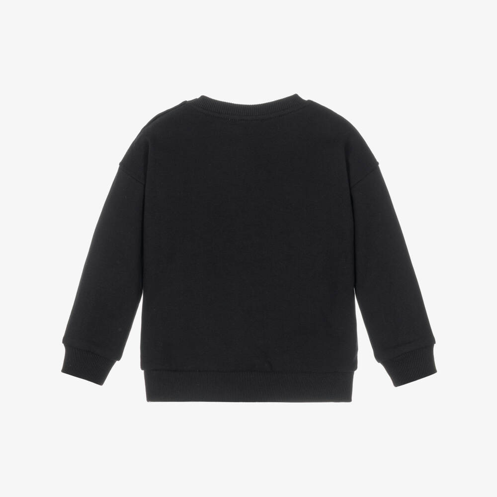 Moschino-Black Brushback Cotton Sweatshirt with Bear Graphic | Childrensalon