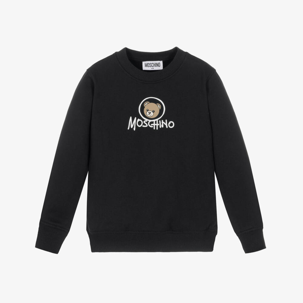 Moschino-Black Brushback Cotton Sweatshirt with Bear Logo | Childrensalon