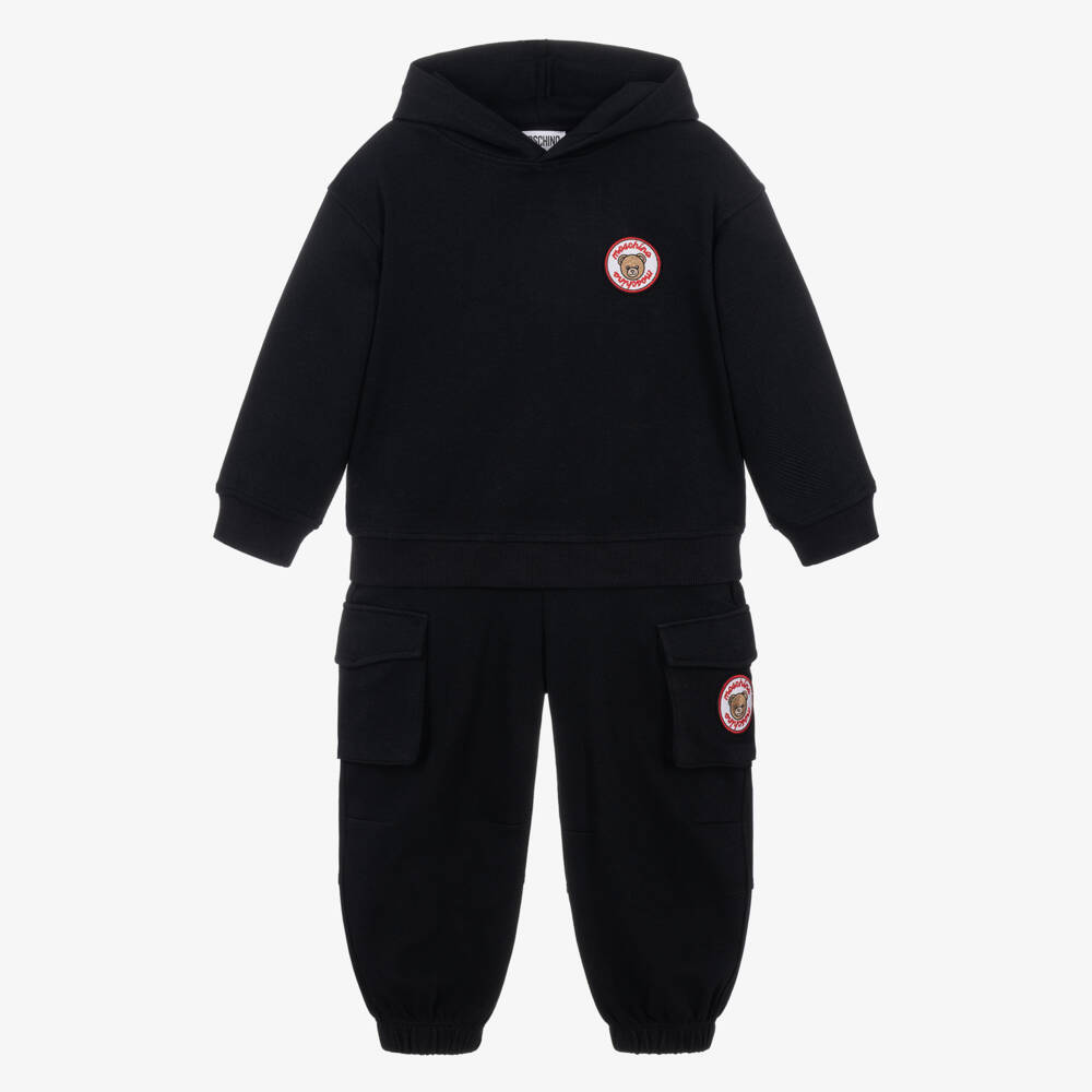 Moschino-Black Cotton Blend Cargo Tracksuit | Childrensalon