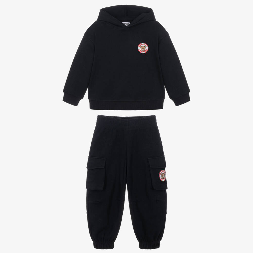 Moschino-Black Cotton Blend Cargo Tracksuit | Childrensalon