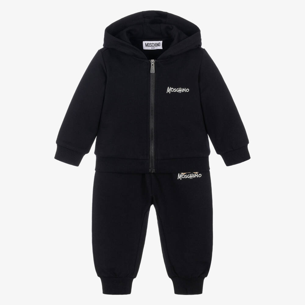 Moschino-Black Cotton Jersey Teddy Bear Tracksuit | Childrensalon