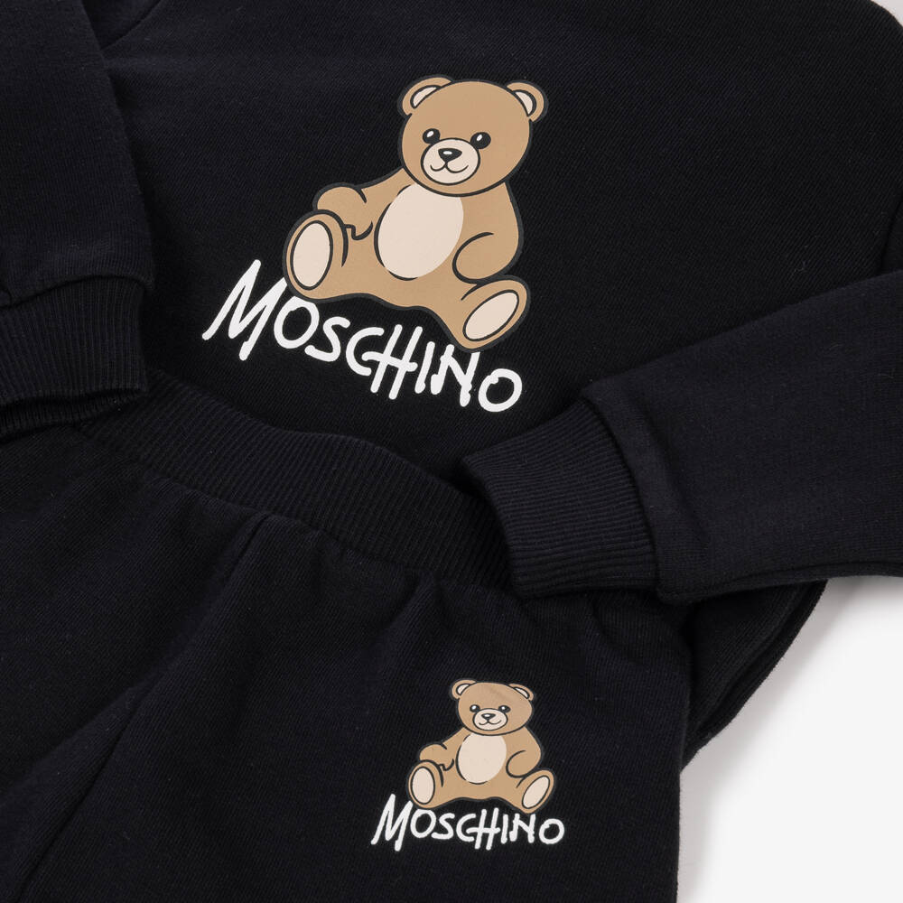 Moschino-Black Cotton Jersey Teddy Bear Tracksuit | Childrensalon