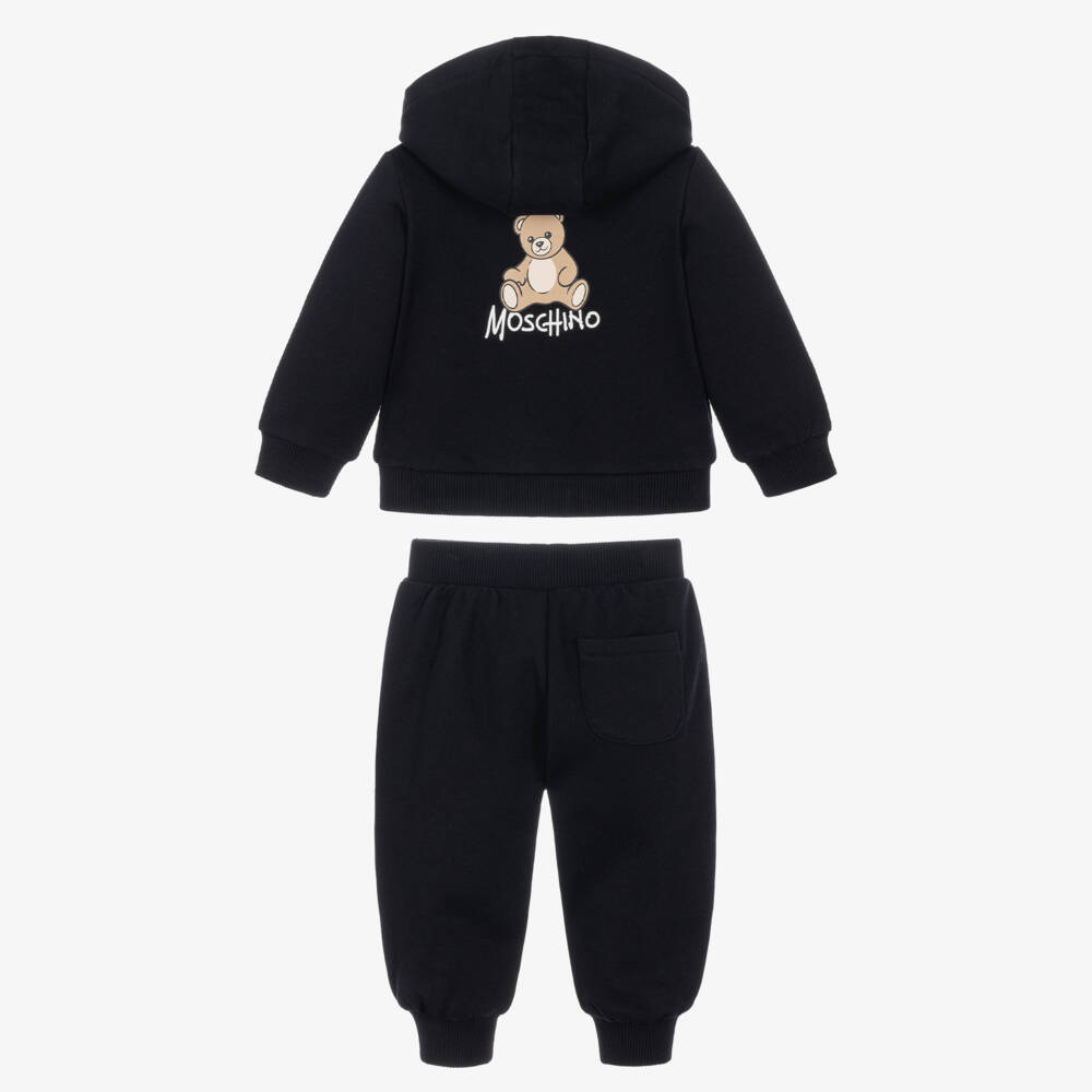 Moschino-Black Cotton Jersey Teddy Bear Tracksuit | Childrensalon