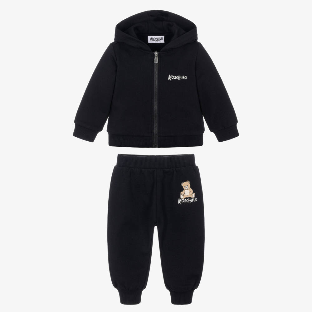 Moschino-Black Cotton Jersey Teddy Bear Tracksuit | Childrensalon
