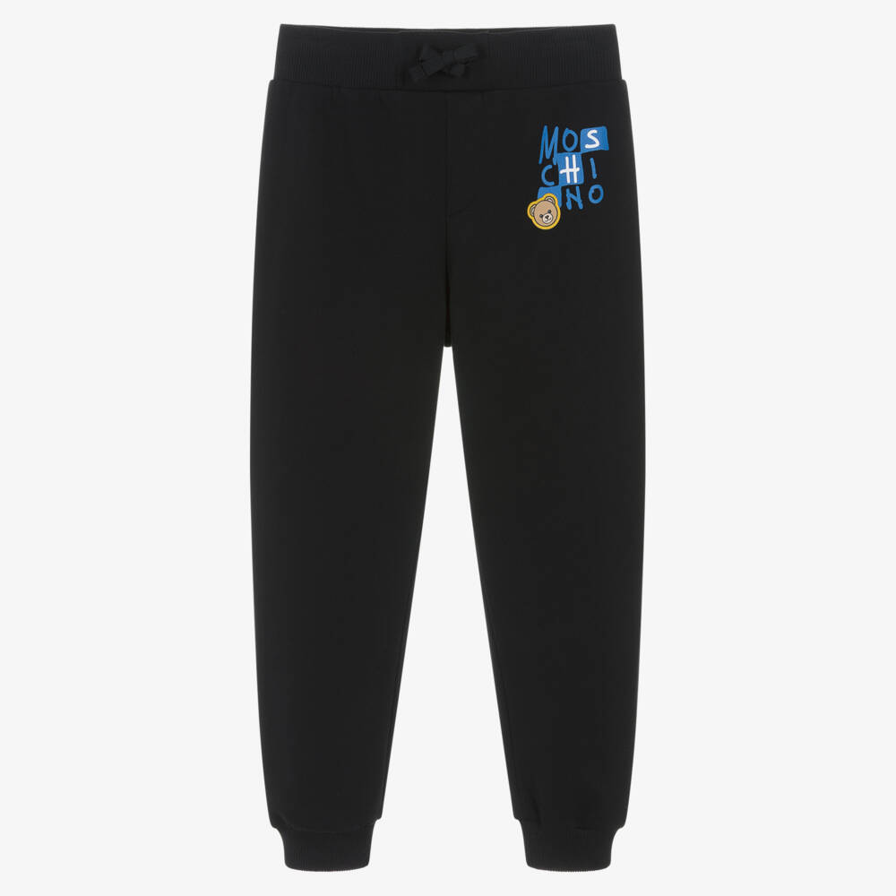Moschino-Black Cotton Joggers with Teddy & Block Graphic | Childrensalon