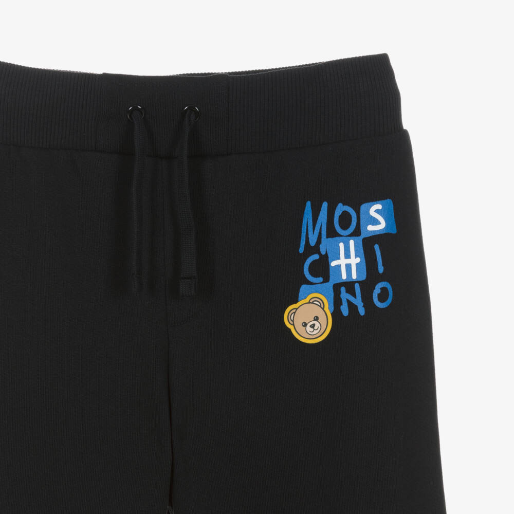 Moschino-Black Cotton Joggers with Teddy & Block Graphic | Childrensalon