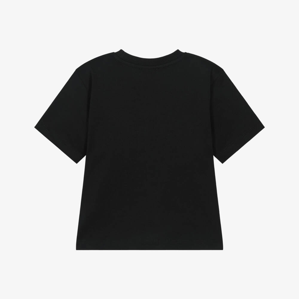 Moschino-Black Cotton Maxi T-Shirt with Multicolour Logo | Childrensalon