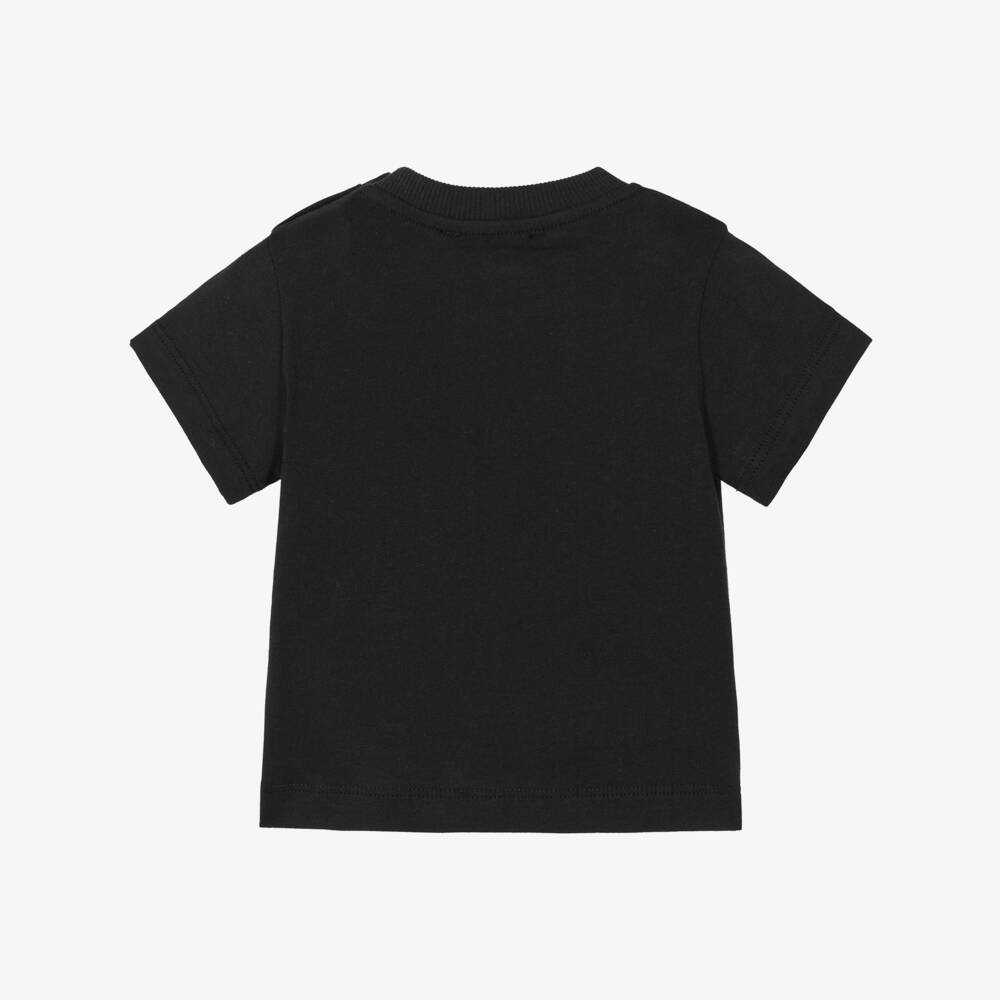 Moschino-Black Cotton T-Shirt with 3 Bears Logo | Childrensalon