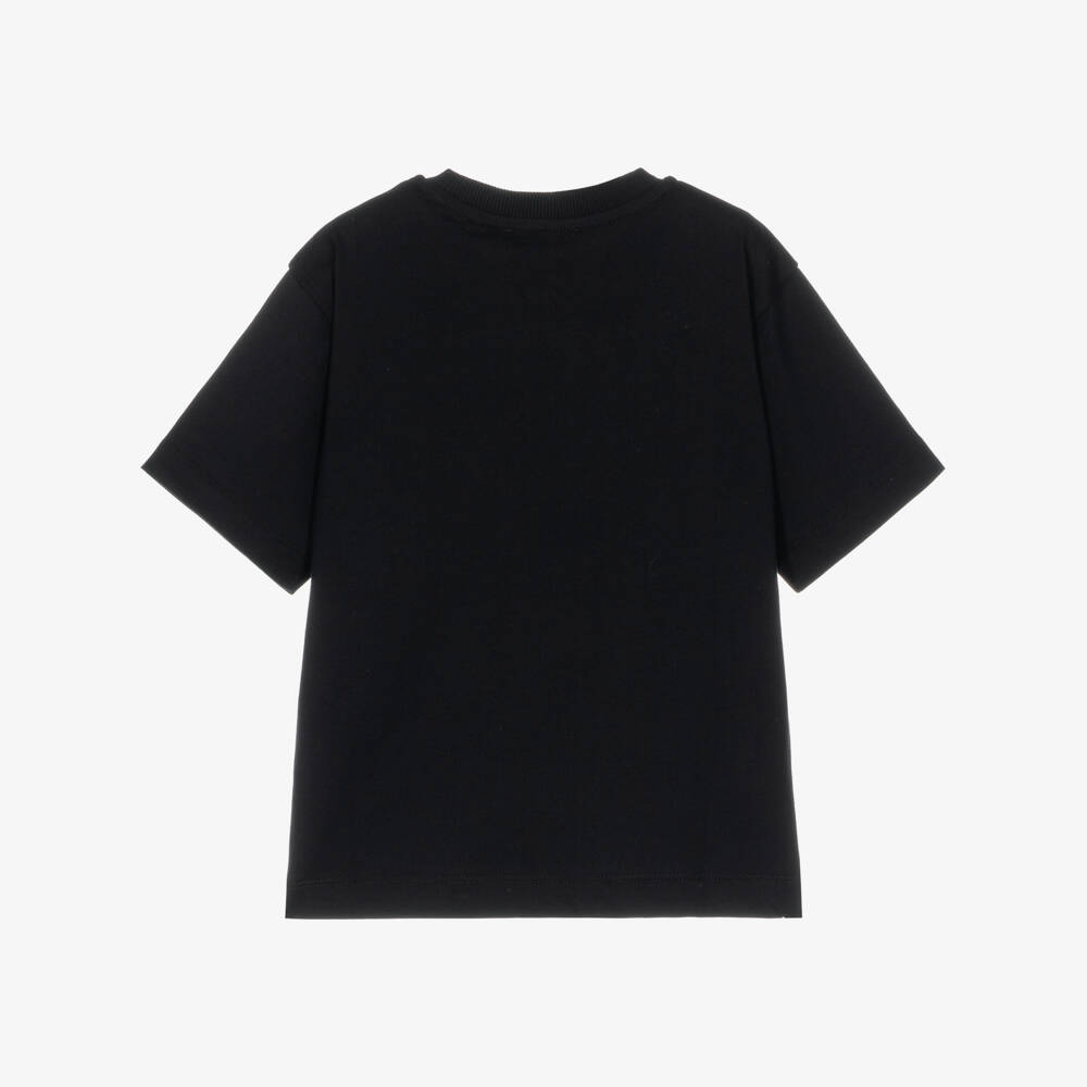 Moschino-Black Cotton T-Shirt with Logo Letters | Childrensalon